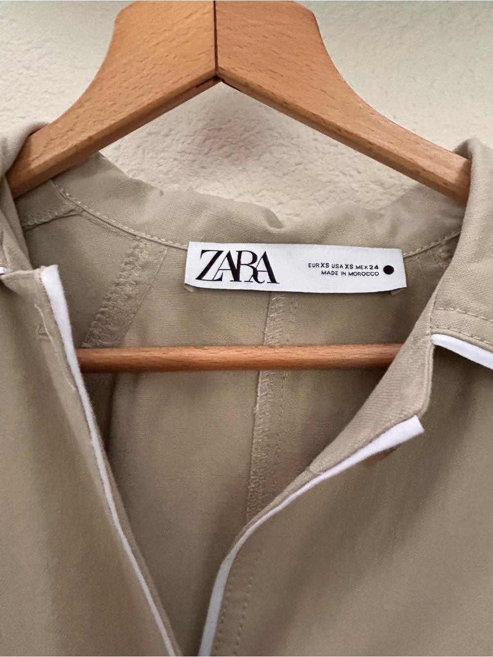 Zara Oversized Contrast Trench Coat Beige Piping Special Edition Sz XS Fits M/L - Picture 9 of 16